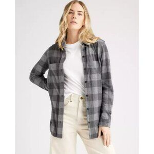 Quince L Stretch Sweater Buffalo Plaid Button Down Fleece Shirt Charcoal Gray